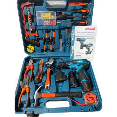Аккумуляторный шуруповерт MAKITA DF 330DWE (12V, 2AН) и большой набор инструментов в кейсе