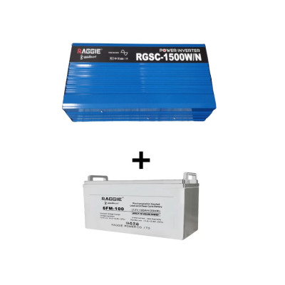 Комплект бесперебойного питания аккумулятор Raggie AGM 12V 100Ah + Инвертер RGSC-1500W-12V