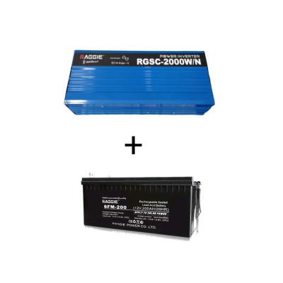 Комплект бесперебойного питания аккумулятор Raggie AGM 12V 200Ah + Инвертер RGSC-2000W-12V