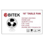 Вентилятор настільний BITEK 16" (40см) 110Вт 3 пласт. лоп. білий BT-1610