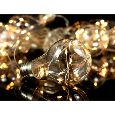 Гирлянда медный провод Лампочка 10LED (теплый белый) COPPER-BALL-80WW-2