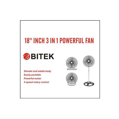 Вентилятор напольный BITEK 3 в 1 18" (46см) 120Вт 3 металл. лоп. BT-1882