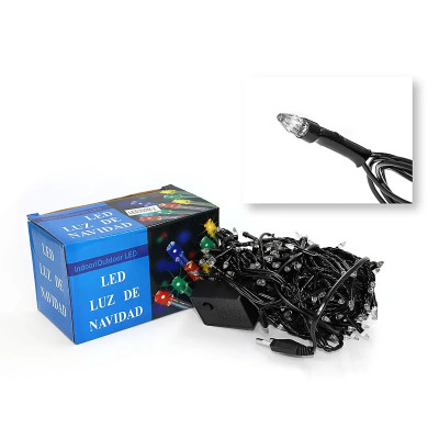 Гирлянда черный провод прозрачная коническая лампа 100LED (синий) LED100B-2