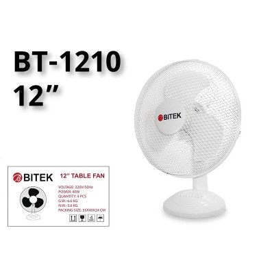 Вентилятор настольный BITEK 12" (30см) 110Вт 3 пласт. лоп. белый BT-1210