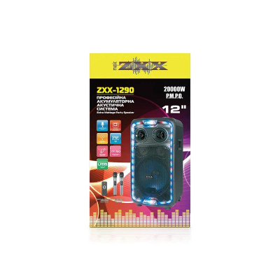 Акустическая переносная колонка ZXX-1290 60Вт 12" 71х345х30см TWS/FM/USB/TF/SD/BT/REC/LED/2MIC/ДУ