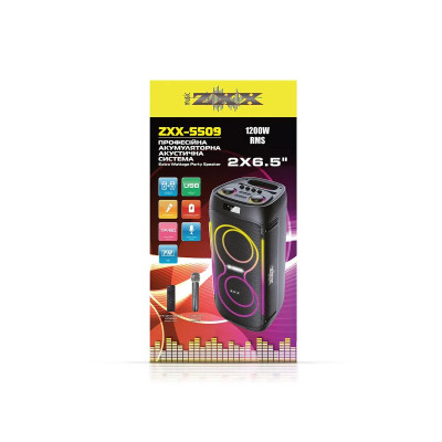 Акустическая переносная колонка ZXX-5509 1200Вт 2x6,5" 62х26х26 см USB/TWS/TF/REC/LED/EQ/FM/BT/MIC/ДК
