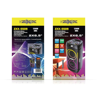 Акустическая переносная колонка ZXX-5509 1200Вт 2x6,5" 62х26х26 см USB/TWS/TF/REC/LED/EQ/FM/BT/MIC/ДК