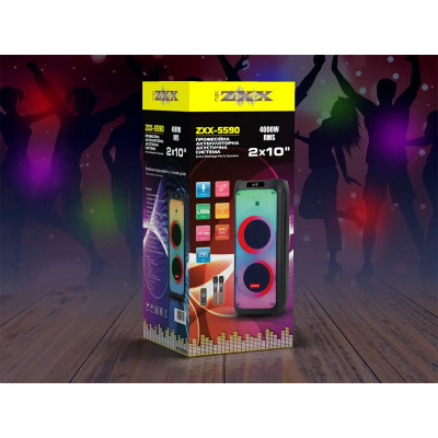 Акустическая переносная колонка ZXX-5590 100Вт 2x10" 88х32х32см USB/TWS/TF/REC/LED/FM/BT/2MIC/ДК
