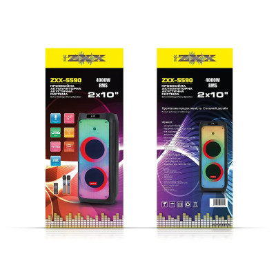 Акустическая переносная колонка ZXX-5590 100Вт 2x10" 88х32х32см USB/TWS/TF/REC/LED/FM/BT/2MIC/ДК