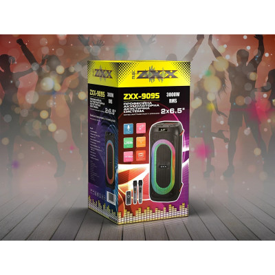 Акустическая переносная колонка ZXX-9095 80Вт 2×6,5" USB/TWS/TF/REC/LED/EQ/BT/2MIC/ДК