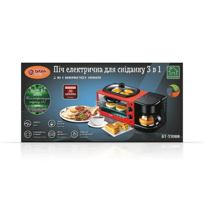 Печь электрическая для завтрака 3 в 1 3600Вт BITEK BT-5308R