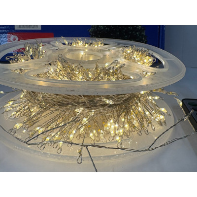 Гирлянда Мишура серебряный провод 220В пульт ДУ 8 режимов 30м 900LED (теплый белый) S-LINE-30M900-WW-1 ​​50ш