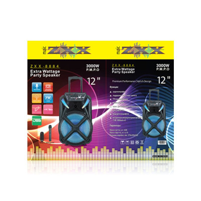 Акустическая переносная колонка ZXX-8884 30Вт 12" 33х53х27см USB/SD/FM/BT/MIC/ДУ
