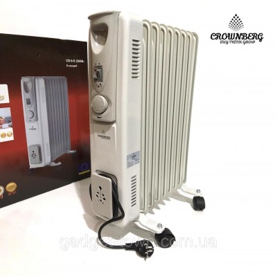 Масляный радиатор Crownberg, масляный обогреватель на 9 секций 2000Вт с терморегулятором