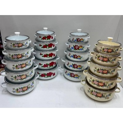 Набор эмалированных кастрюль с рисунком цветы Higher Kitchen (10 предметов)