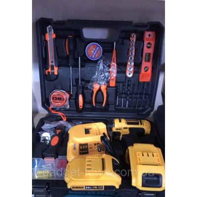 Аккумуляторный шуруповерт DeWALT DCD791 (24V, 5AH) с набором инструментов Девольт