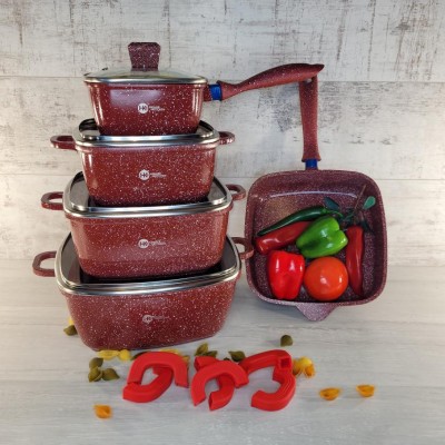 Набор посуды Higher Kitchen 15 предметов с гранитным покрытием и силиконовыми ручками