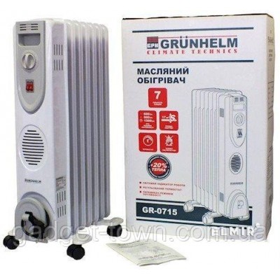 Масляный радиатор GRUNHELM, масляный обогреватель на 7 секций 1500Вт с терморегулятором
