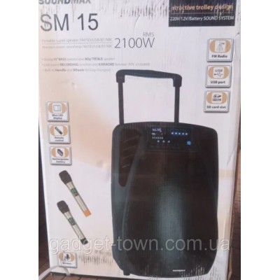 Колонка аккумуляторная с радиомикрофонами TMG ORIGINAL Soundmax SM-15 (Bluetooth/USB/SD)
