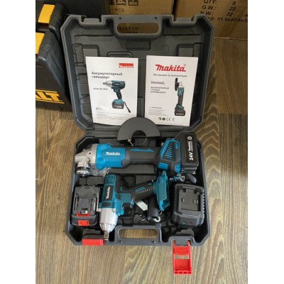 Аккумуляторный гайковерт и аккумуляторная болгарка Makita 24v5,0 ah (2в1) безщеточные
