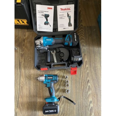Аккумуляторный гайковерт и аккумуляторная болгарка Makita 24v5,0 ah (2в1) безщеточные