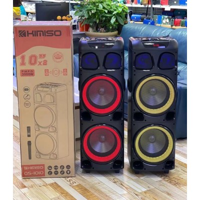 Колонка аккумуляторная KIMISO QS-1010 BT partybox c радиомикрофоном 2x10 дюймов (300W/USB/BT/FM/TWS)
