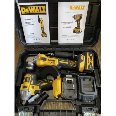 Аккумуляторный гайковерт и аккумуляторная болгарка Dewalt 36v6,0 ah (2в1) безщеточные