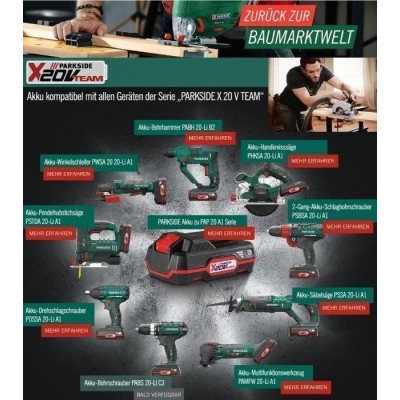 Аккумуляторный перфоратор 20 Вольт Parkside® PERFORMANCE с аккумулятором в Кейсе