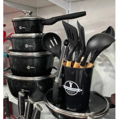 Набор посуды Higher Kitchen 14 предметов с гранитным покрытием и силиконовыми ручками