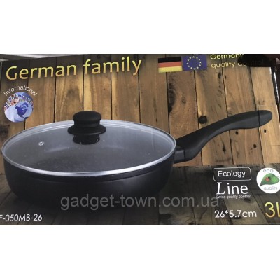 Сковорода German Family литая с антипригарным мраморным покрытием и крышкой (28*5.7см)