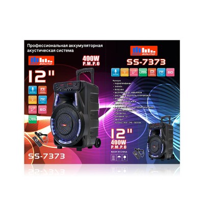 Колонка аккумуляторная Sky Sound-7373 12 дюймов с микрофоном 160W (USB/FM/Bluetooth/TWS)