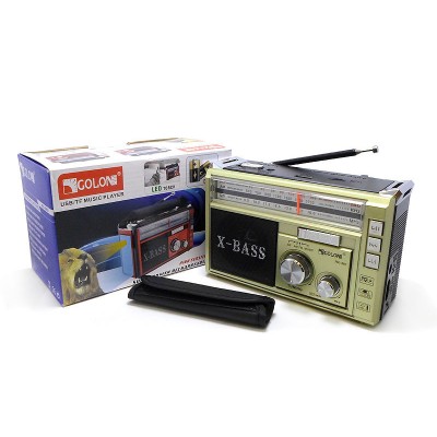 Радиоприёмник колонка с радио FM USB MicroSD и фонариком Golon RX-381 Gold на аккумуляторе