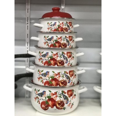 Набор эмалированных кастрюль с рисунком гранат Higher Kitchen (10 предметов) УЦЕНКА