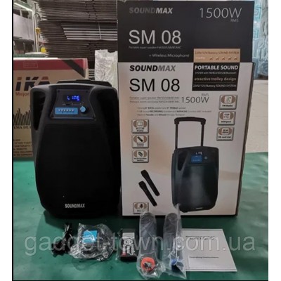 Колонка аккумуляторная с радиомикрофонами TMG ORIGINAL Soundmax SM-08 (Bluetooth/USB/SD)