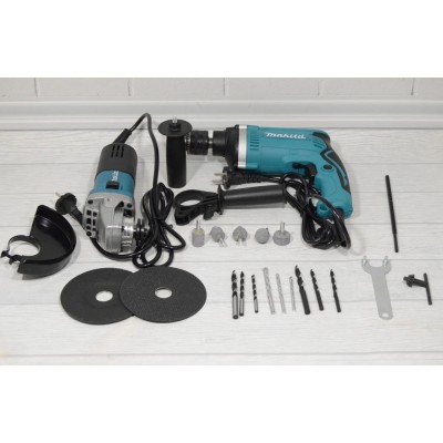 Набор инструмента в кейсе с насадками MAKITA (ударная дрель MAKITA HP1630 + шлифмашинка MAKITA 9555HN)