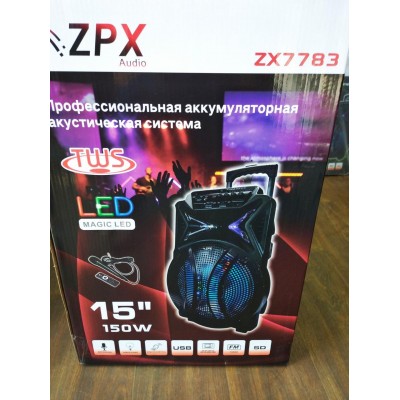 Колонка аккумуляторная 15 дюймов с микрофоном ZPX-7783/150W (USB/FM/Bluetooth/TWS)