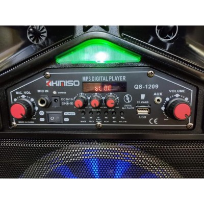 Акустическая аккумуляторная колонка 12 дюймов с микрофонами (USB/FM/BT/LED) KIMISO QS-1209