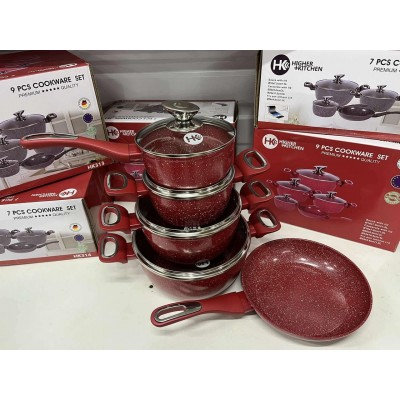 Набор посуды Higher Kitchen 9 предметов с гранитным покрытием Красный