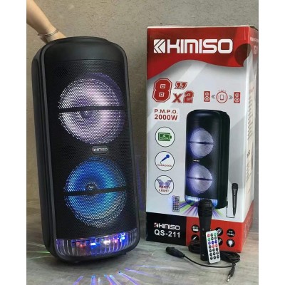 Акустическая аккумуляторная колонка 2x8 дюймов (USB/FM/BT/LED) KIMISO QS-221 BT