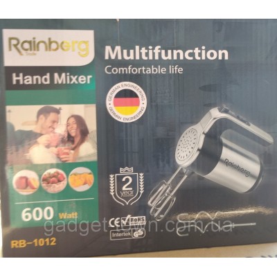 Миксер ручной Rainberg RB-1012 (5 скоростей, 2 насадки) 600W нержевейка
