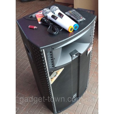 Мощная аккумуляторная колонка HAMERSH (Temeisheng) 1521 с микрофонами 500W (USB/Bluetooth/Пульт ДУ)