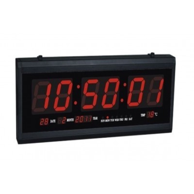 Электронные часы-табло размером 48х19 см (ЧЧ, ММ, СС + календарь, термометр), красный цвет