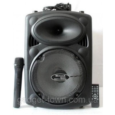 Колонка с аккумулятором Wimpex WX-810C колонка-чемодан 60W, радиомикрофон, Bluetooth, SD+USB, пульт